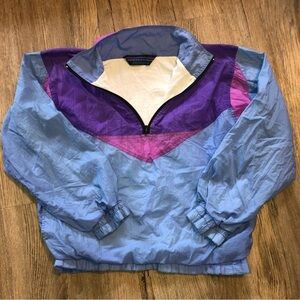 90’S Ecologica Pastel Pullover Windbreaker 1/4 Quarter Zip Front w Pockets XL